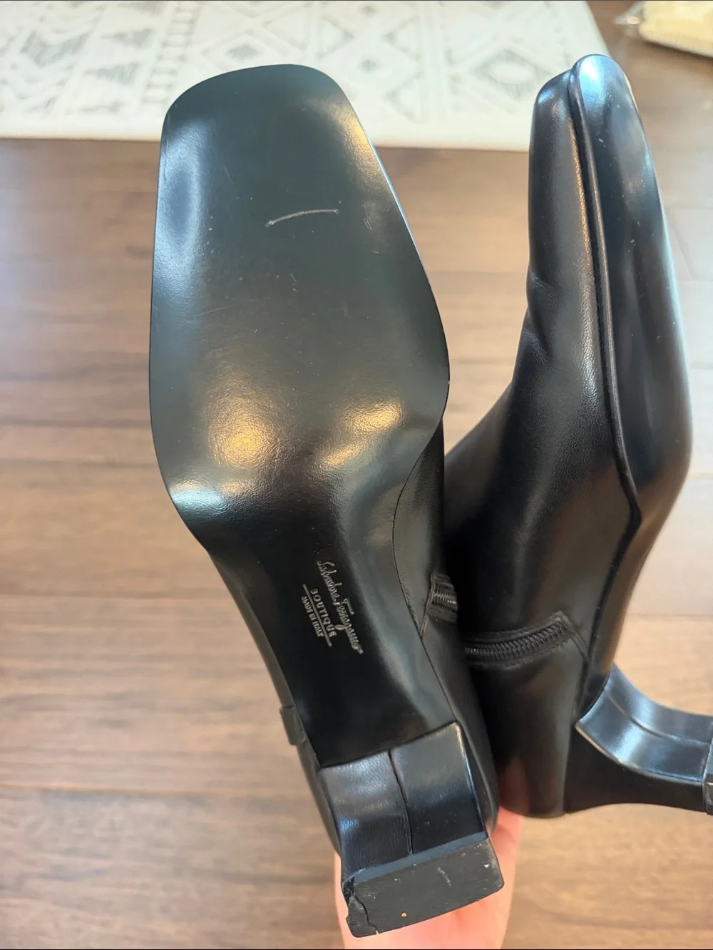 SALVATORE FERRAGAMO Black Leather Square Toe Booties - Size 7.5 - C61-145